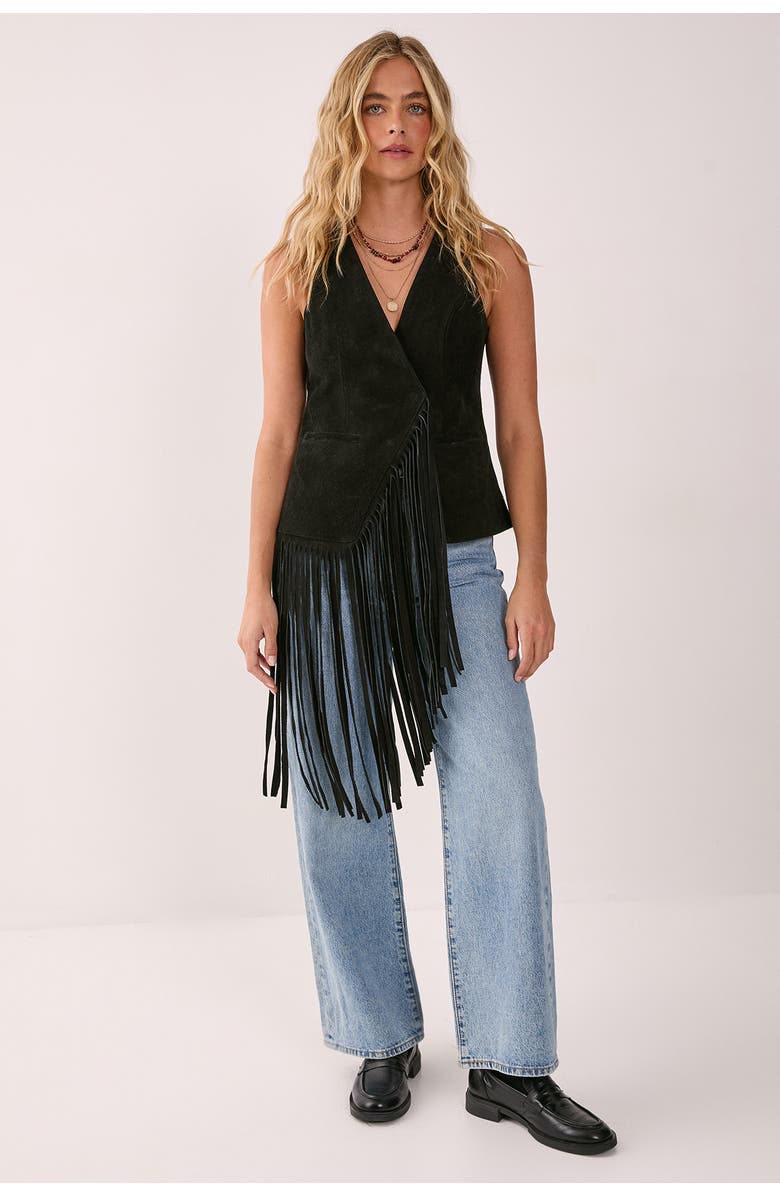 NASTY GAL Premium Suede Fringe Waistcoat, Alternate, color, Black