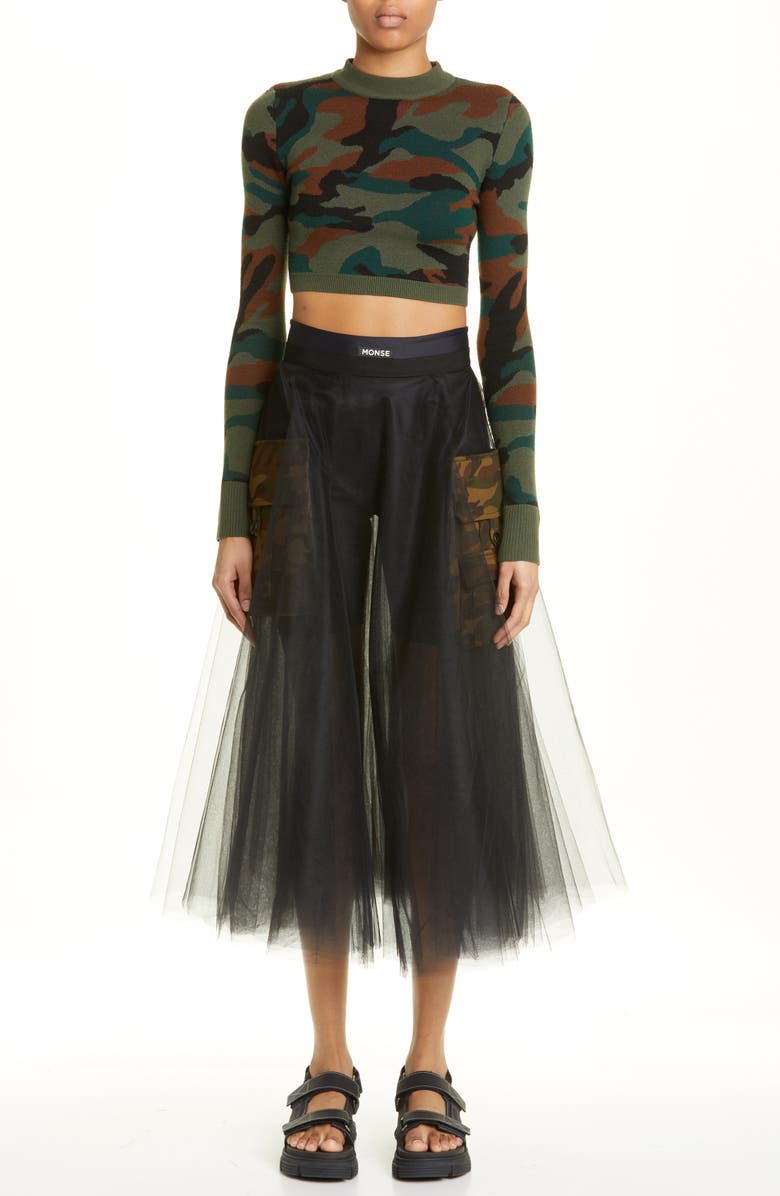 MONSE Cargo Pocket Tulle Circle Skirt, Alternate, color, 