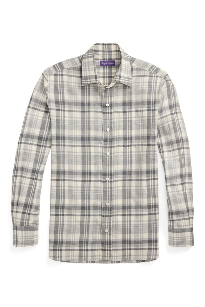 Plaid Button-Up Shirt, Alternate, color, CREAM MELANGE GREY
