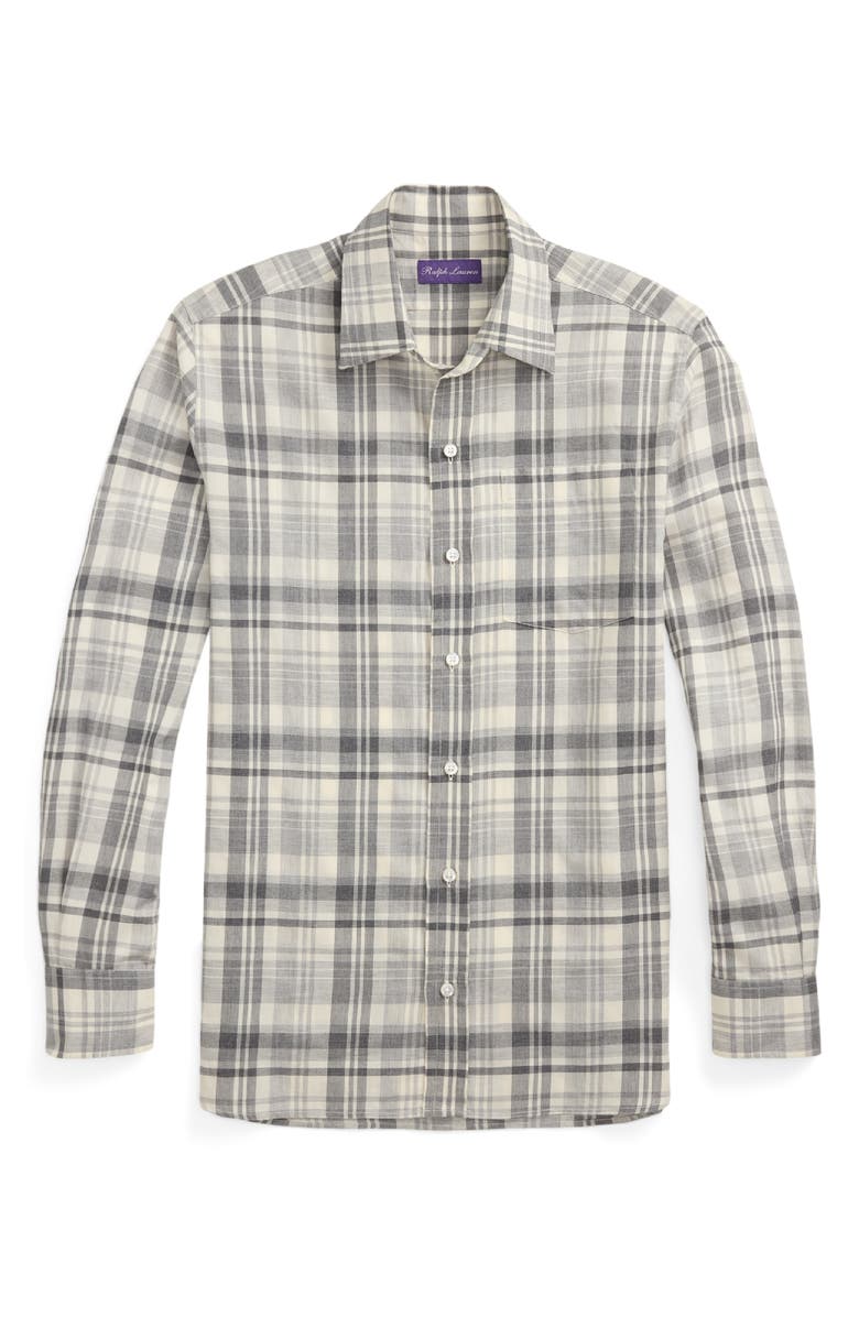 Ralph Lauren Purple Label Plaid Button-Up Shirt, Alternate, color, Cream Melange Grey