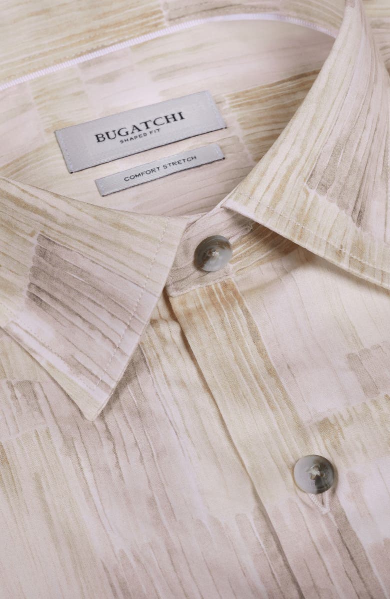 Bugatchi Julian Shaped Fit Brushstroke Print Stretch Cotton Button-Up Shirt, Alternate, color, Almond