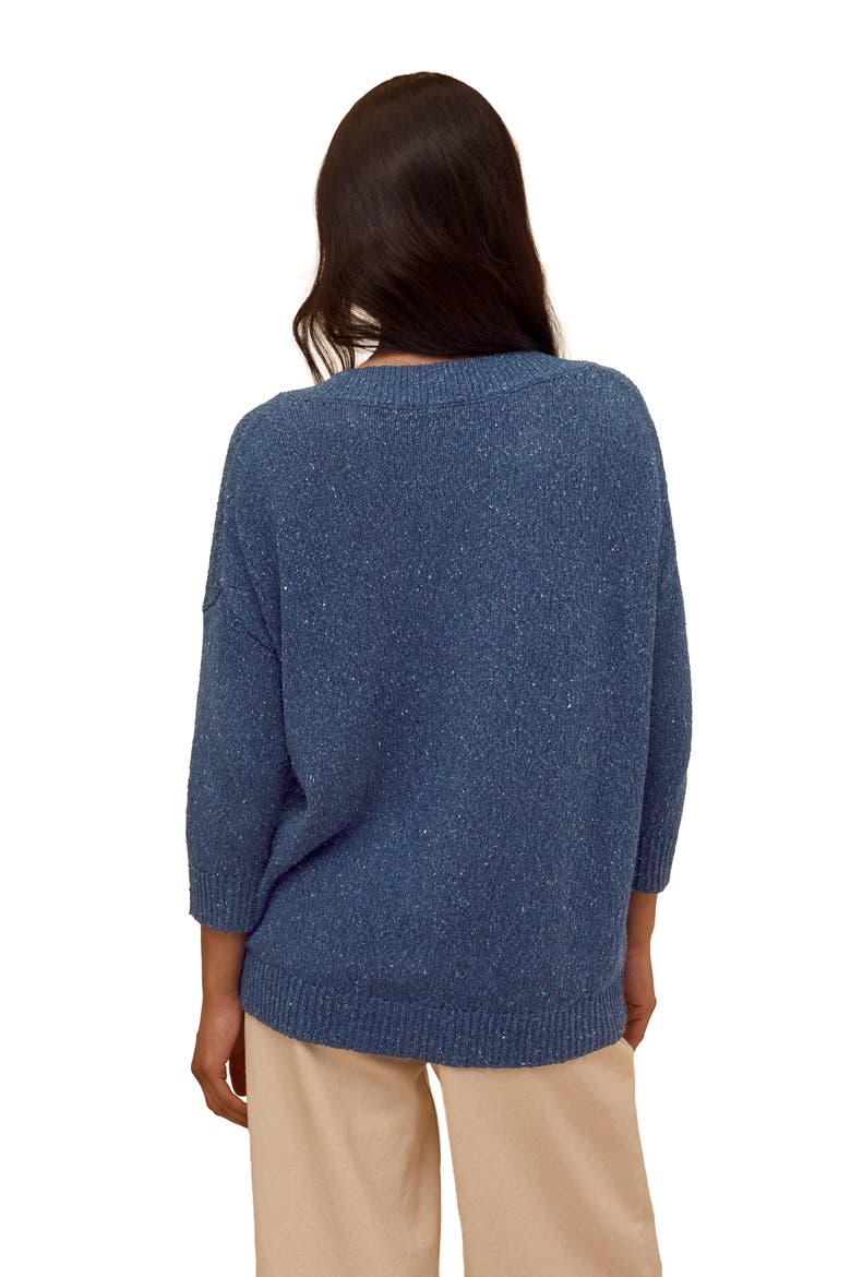 Cotton Blend Flecked V-Neck Sweater, Alternate, color, Mid Blue