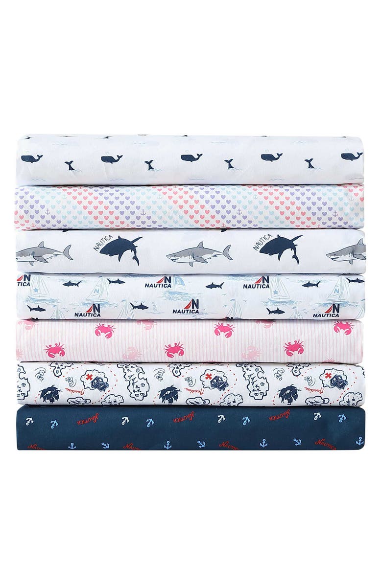 Nautica Maxon Map Print Microfiber Sheet Set, Alternate, color, Navy Seas