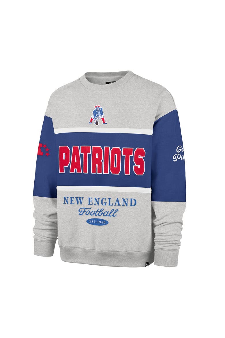 Men's '47 Royal/Heather Gray New England Patriots Blockfield Maximalist Sweatshirt, Alternate, color, Royal