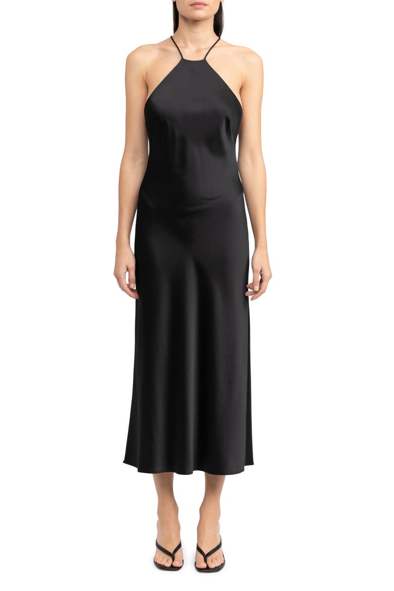 Vienna Satin Dress, Main, color, BLACK