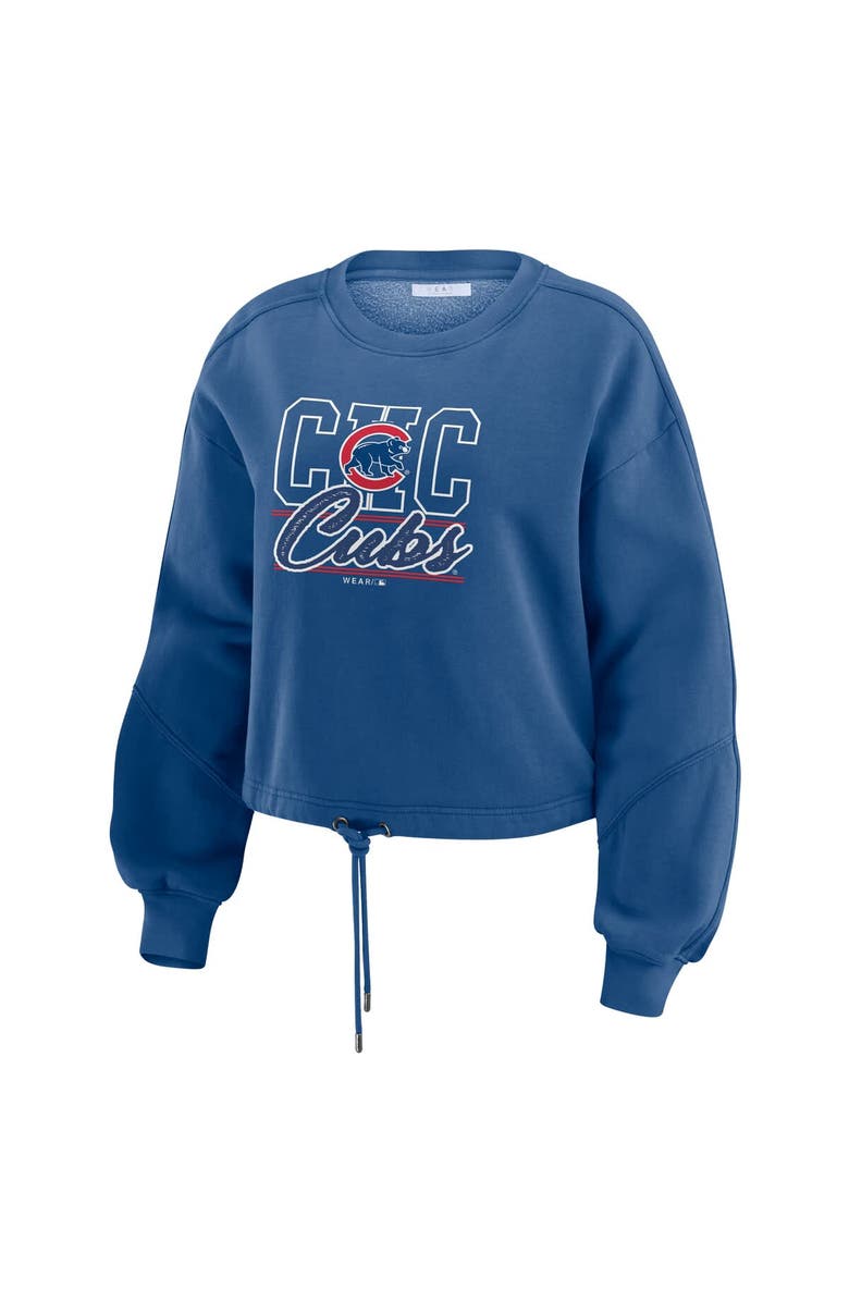 WEAR by Erin Andrews Women's WEAR by Erin Andrews  Royal Chicago Cubs Washed Fleece Sweatshirt & Shorts Lounge Set, Alternate, color, Royal