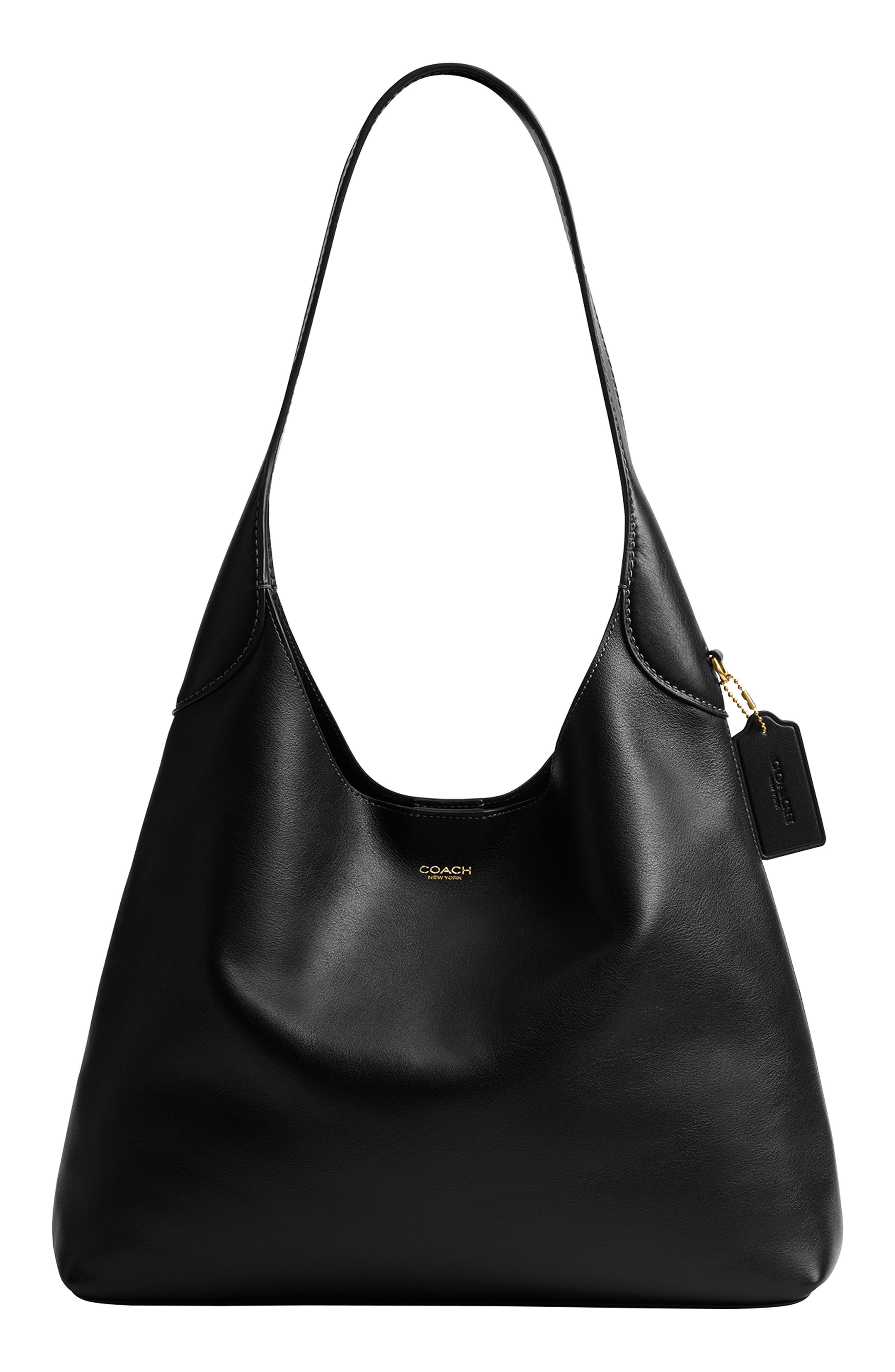 COACH Brooklyn 34 Leather Shoulder Bag, Main, color, Black