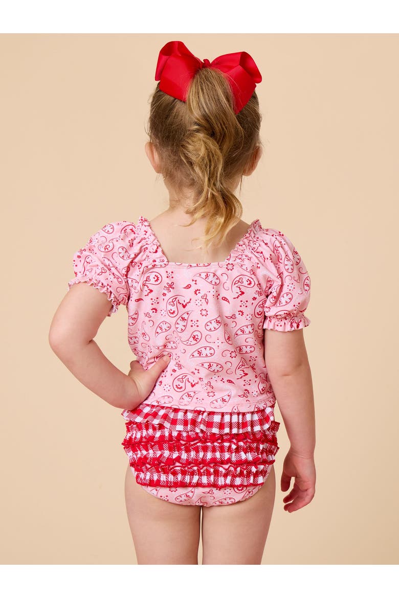 Upf50+ Puff Sleeve Ruffle Tankini 2-piece Swimsuit, Alternate, color, Pink Bandana