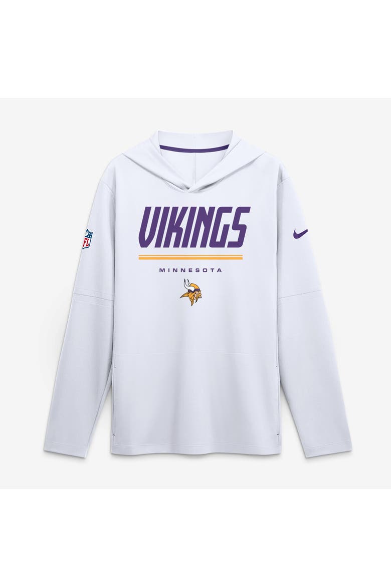 Men's Nike White Minnesota Vikings Sideline Game On Lightweight Long Sleeve Hooded Dri-FIT Top, Main, color, White