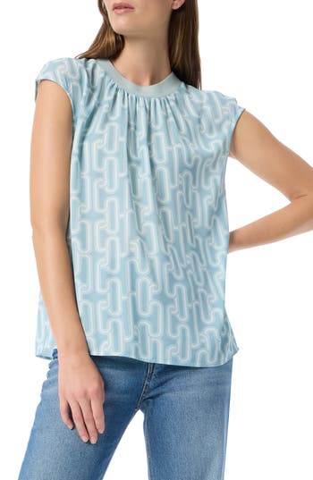Do By Dee Ocleppo Emersyn Geo Print Rib Trim Top In Blue