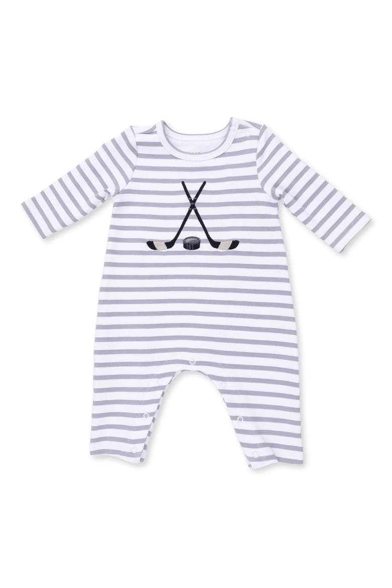Hockey Stretch Organic Cotton Romper, Main, color, GREY IVORY