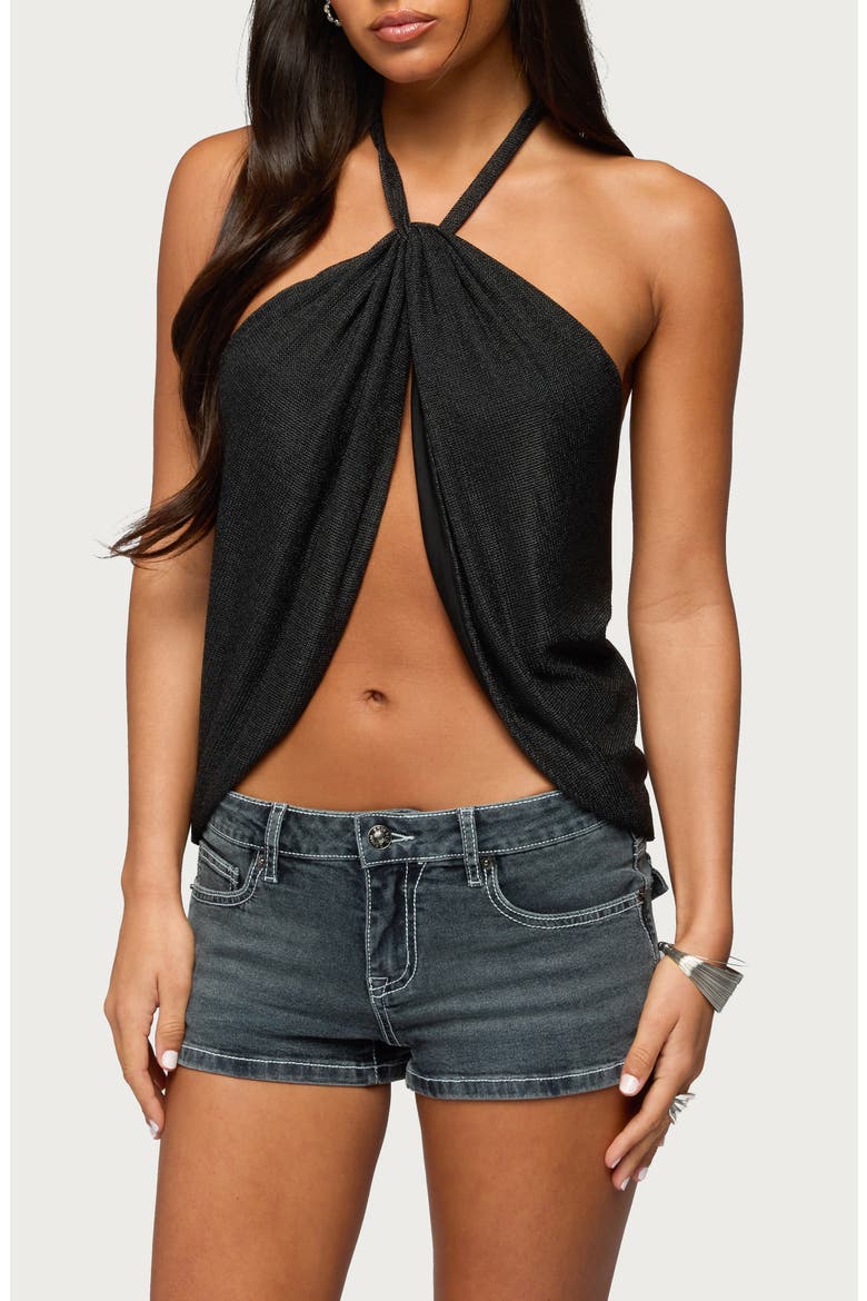 Stasia Sparkly Metallic Halter Top, Main, color, BLACK