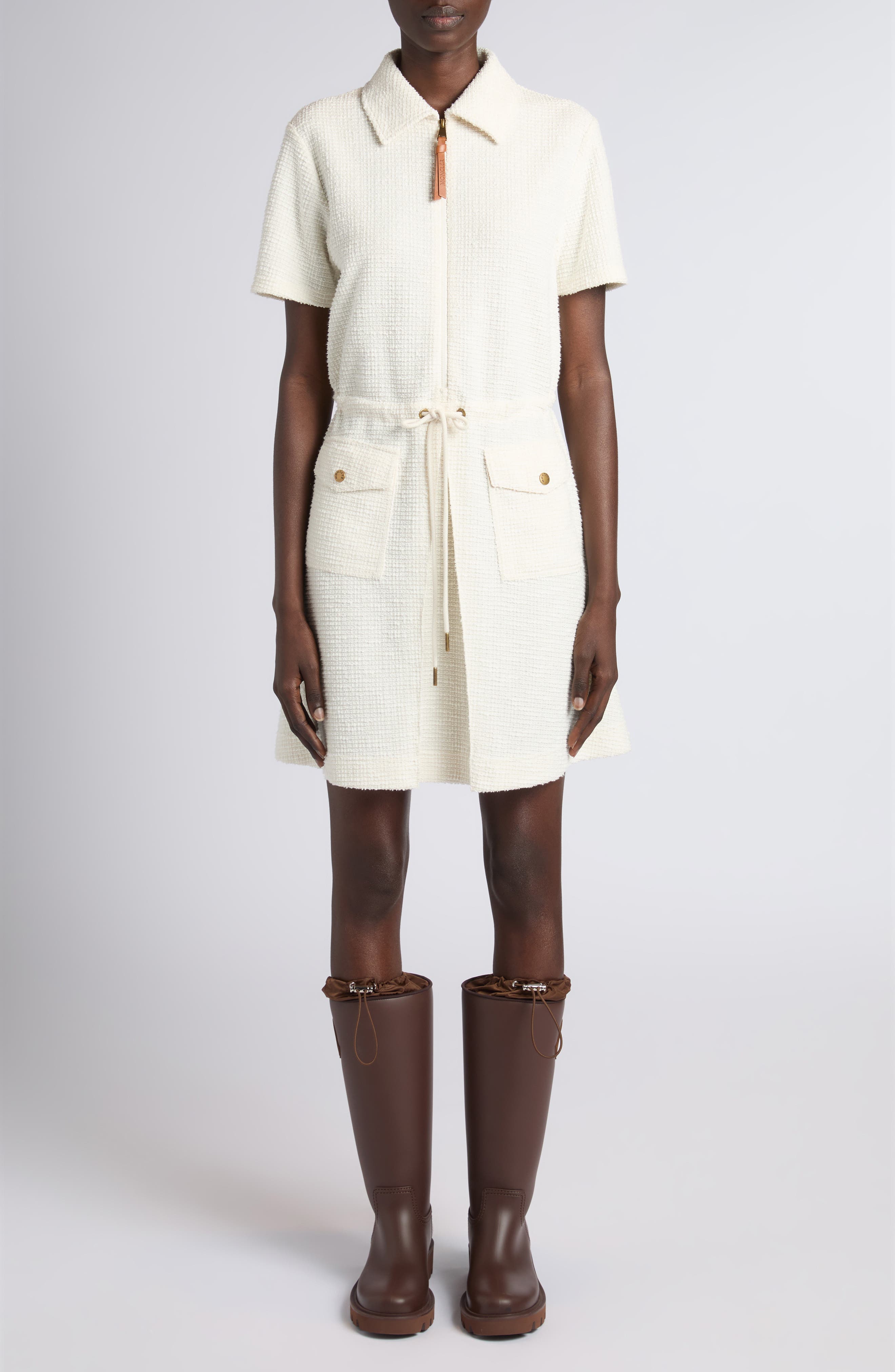 Stretch Tweed Half Zip Dress