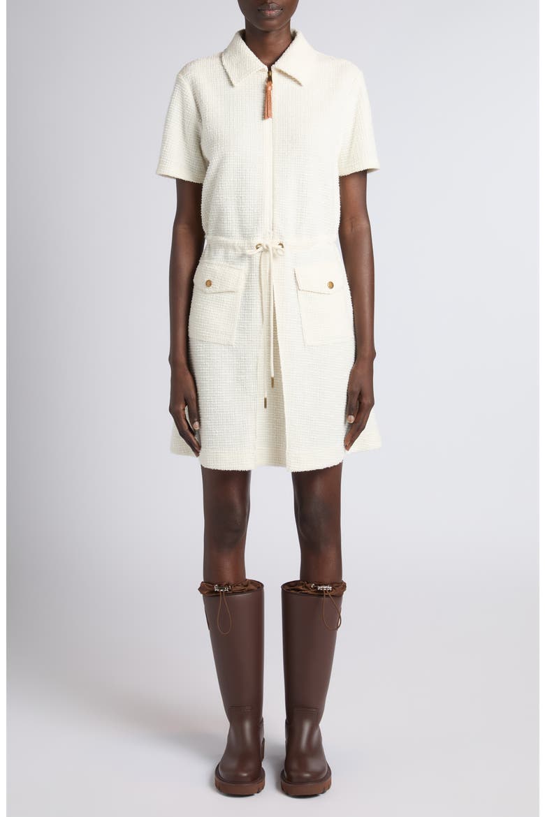 Stretch Tweed Half Zip Dress, Main, color, WHITE