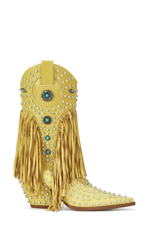 Azalea Wang Greyson Fringe & Stud Cowboy Boot In Yellow