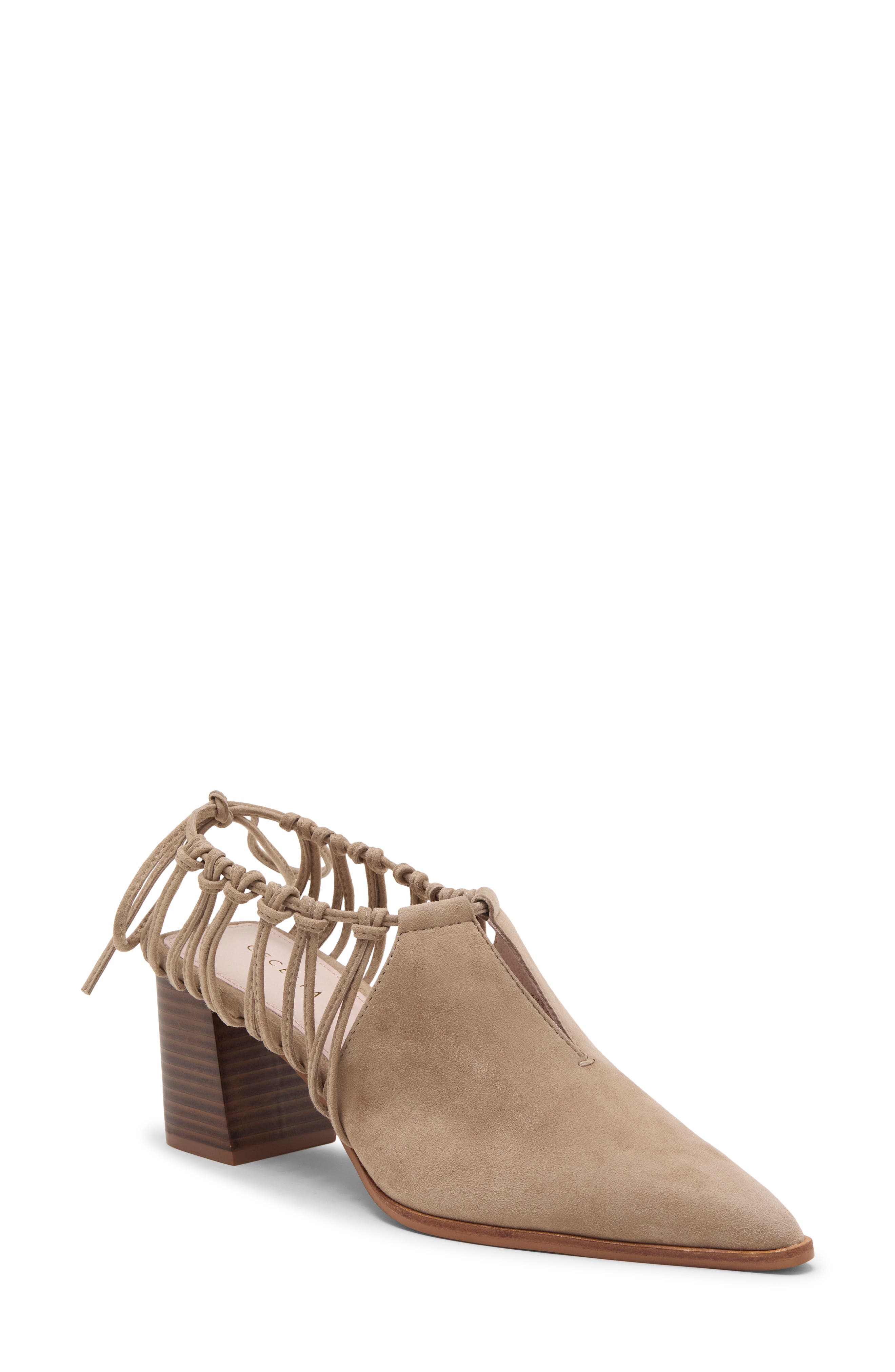 Christina Pointed Toe Leather Mule, Main, color, TAUPE