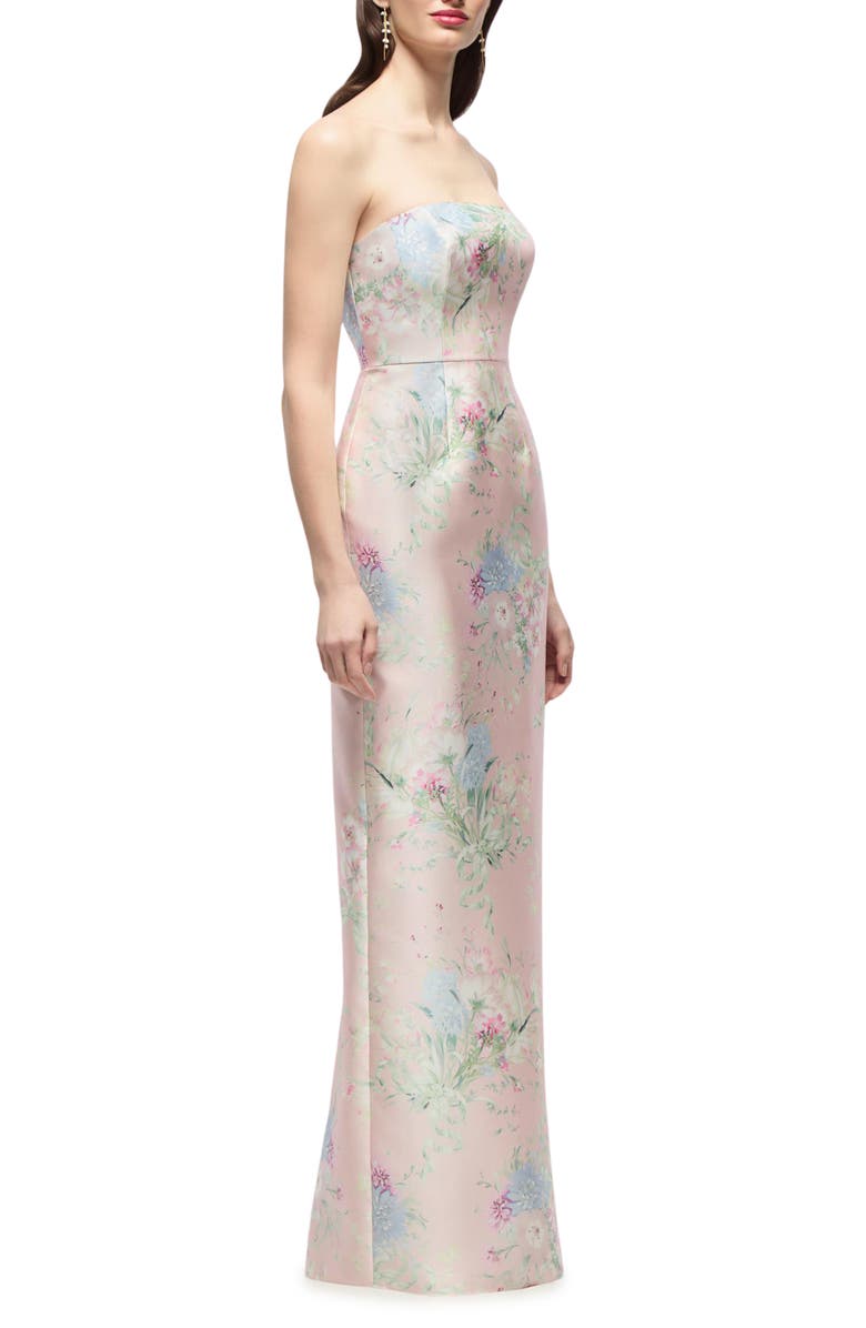 Alfred Sung Jacqueline Floral Strapless Satin Twill Column Gown, Alternate, color, Esme Floral