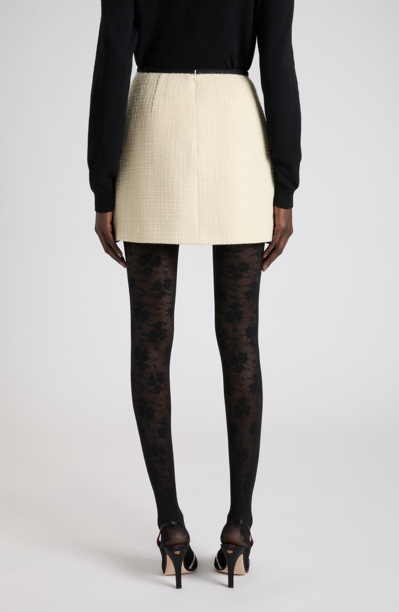 Valentino Contrast Ruffle Tweed Miniskirt, Alternate, color, Beige/ Black