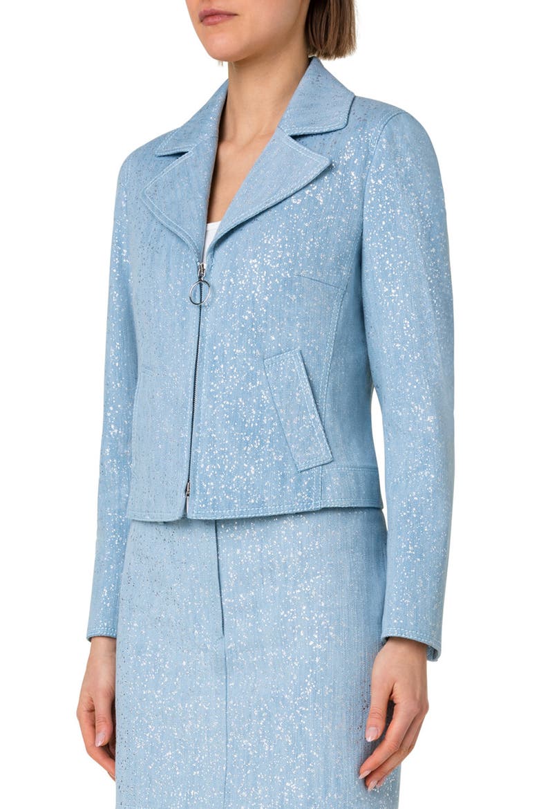 Sparkle Cotton Stretch Denim Zip Jacket, Alternate, color, PALE BLUE DENIM