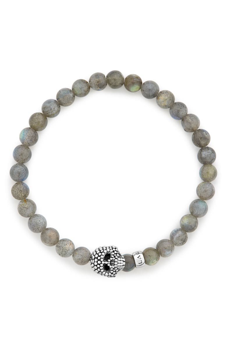 LAGOS Signature Caviar Skull Stone Stretch Bracelet, Main, color, 