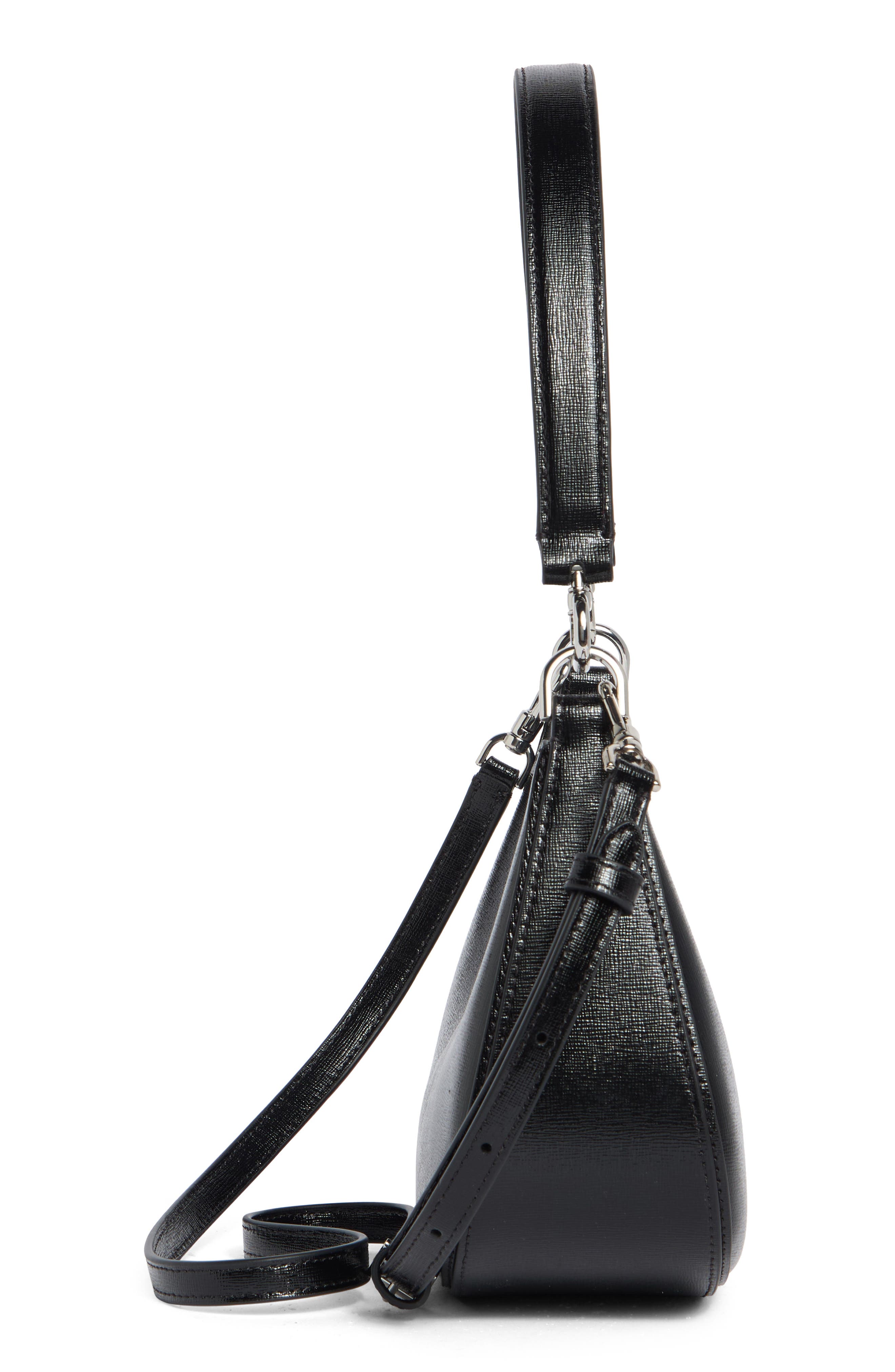 Sam Icon Shiny Saffiano Leather Crossbody Bag, Alternate, color, BLACK