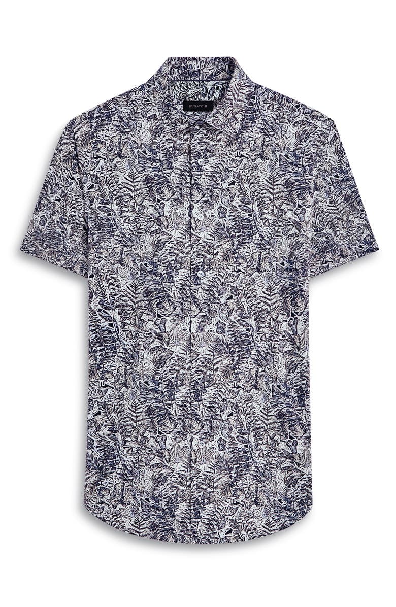 Bugatchi Miles OoohCotton<sup>®</sup> Leaf Print Short Sleeve Button-Up Shirt, Alternate, color, 