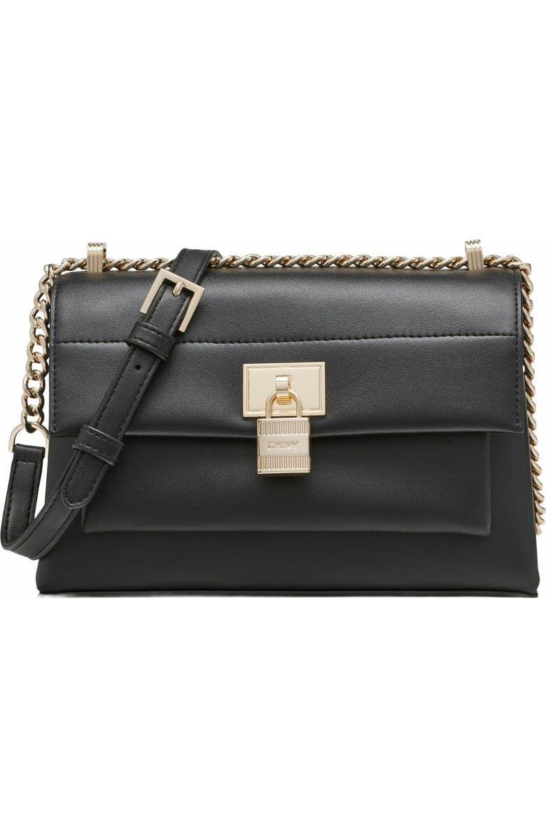 DKNY Evie Flap Shoulder Bag, Main, color, Blk/Gold