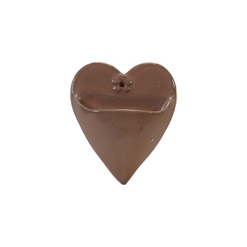 Storied Home Stoneware Heart Shaped Wall Planter With Reactive Glaze, Pink In Brown