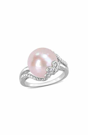 DELMAR Sterling Silver 12–12.5mm Pink Cultured Freshwater Pearl & Diamond Ring - 0.05ct.