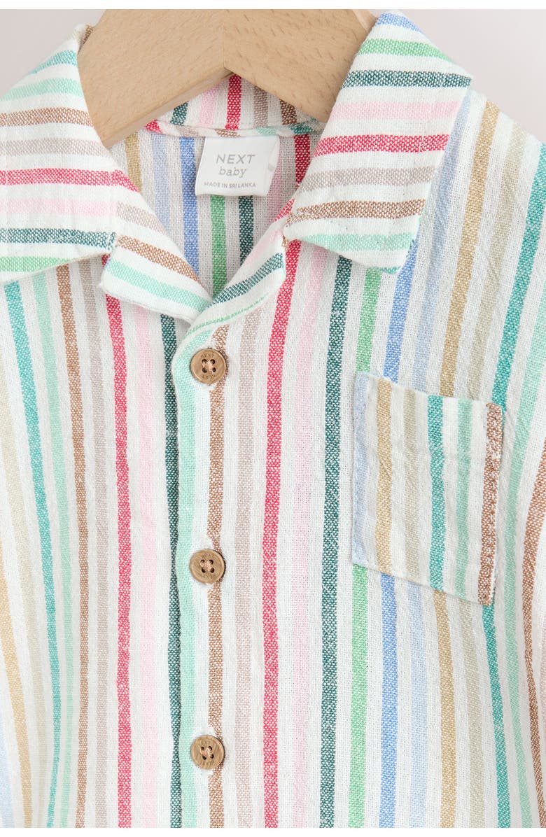 NEXT Multi Stripe Linen Blend Romper, Alternate, color, Blue