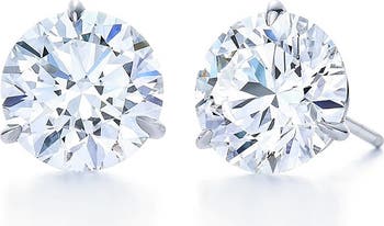 Round Brilliant Cut Diamond & Platinum Stud Earrings - 0.70ct.