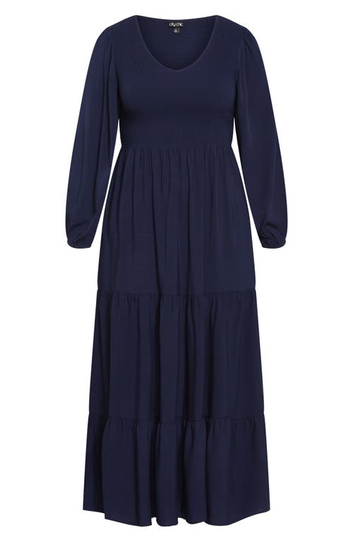 City Chic Athena Freya Long Sleeve Tiered Maxi Dress In Blue