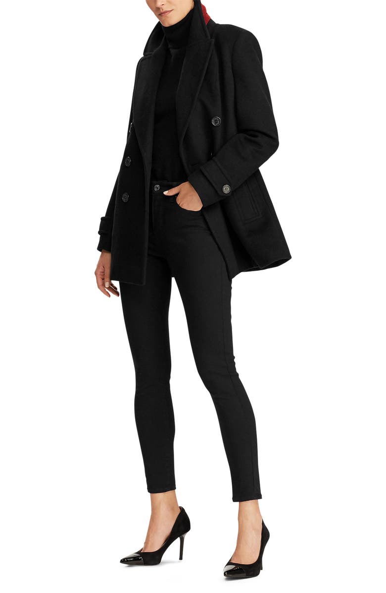 Lauren Ralph Lauren Double Breasted Wool Blend Peacoat, Alternate, color,