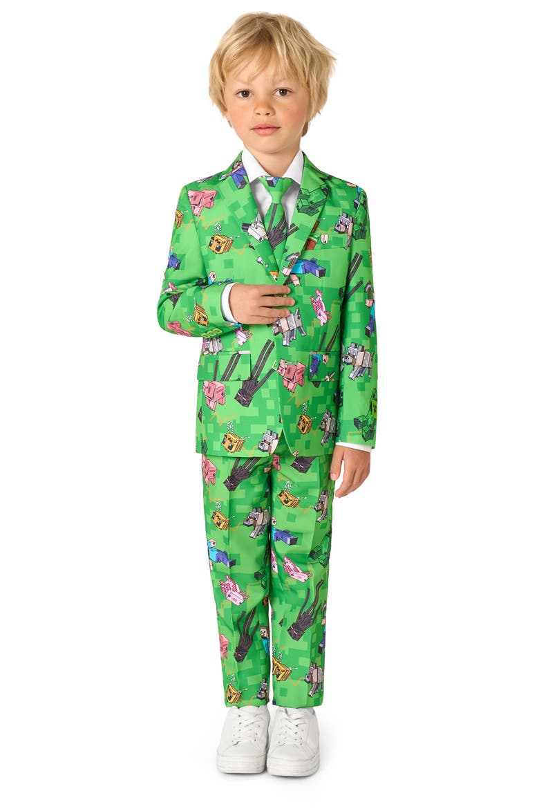 Kids' Minecraft Two-Piece Suit & Tie Set, Main, color, GREEN