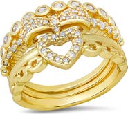 HMY JEWELRY Set of 3 18K Gold Plated Simulated Diamond Rings