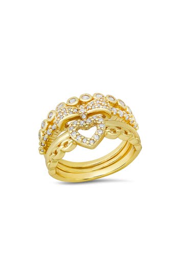Hmy Jewelry Set Of 3 18k Gold Plated Simulated Diamond Rings In Gold