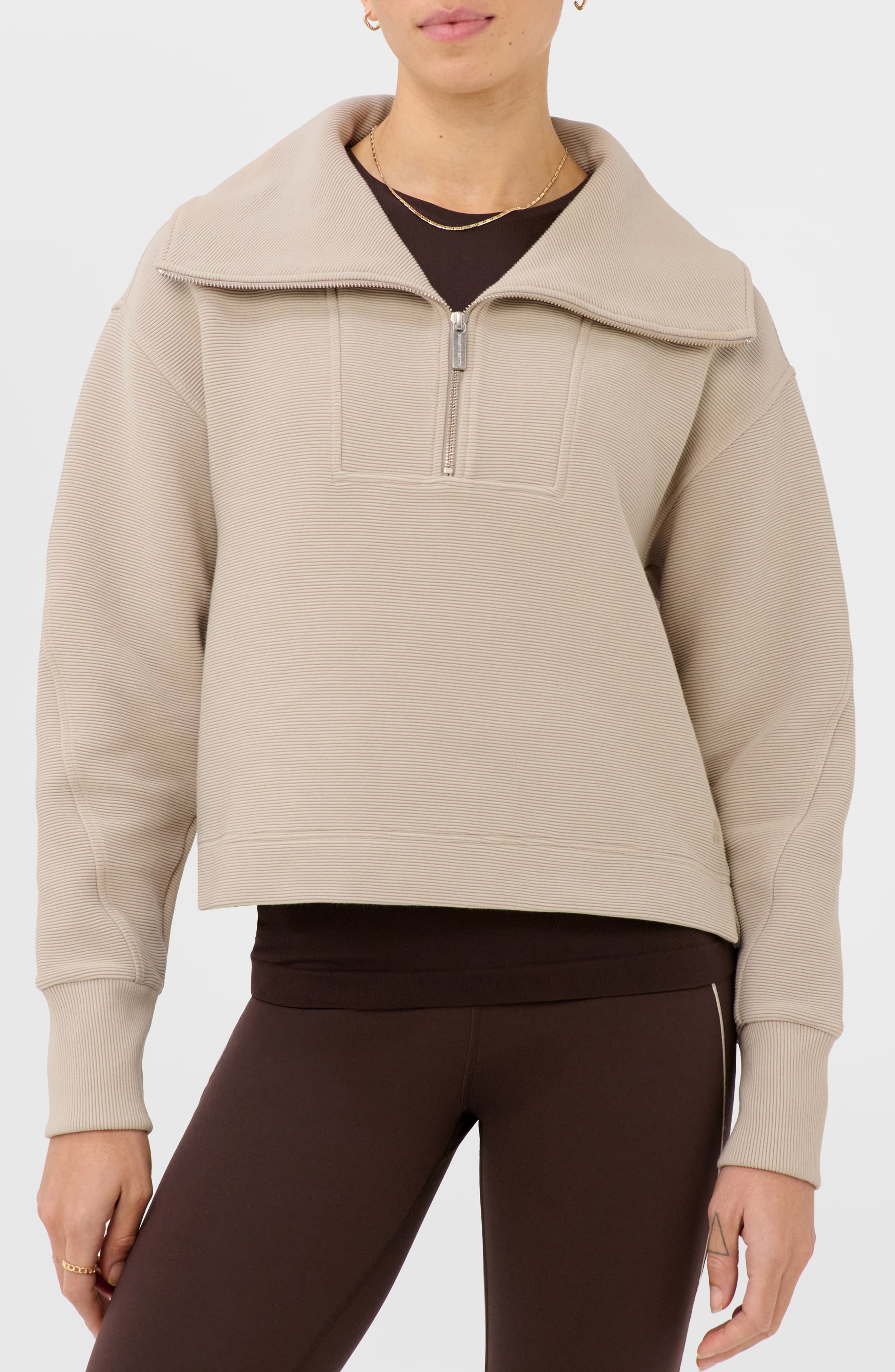 Peaceful Rib Half-Zip Cotton Blend Crop Sweatshirt