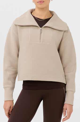 Peaceful Rib Half-Zip Cotton Blend Crop Sweatshirt