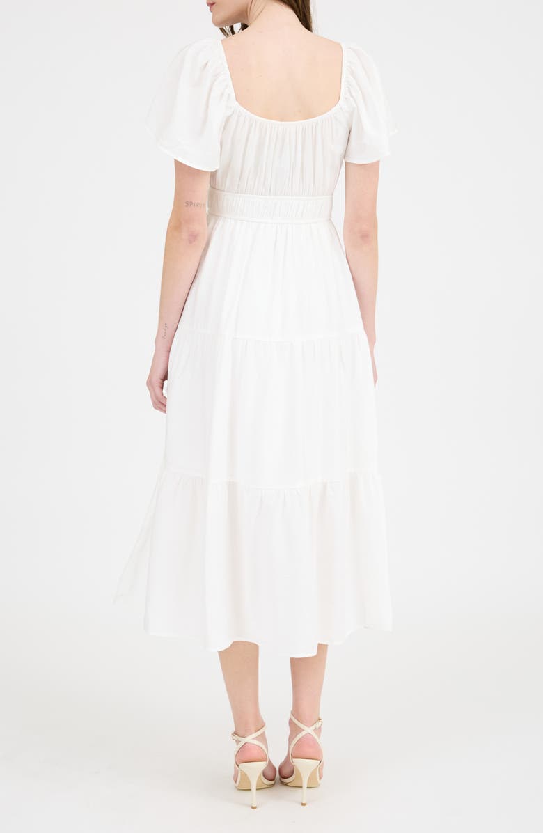 AUGUST SKY Flutter Sleeve Tiered Maxi Dress, Alternate, color, White