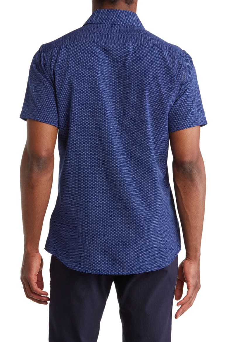 Slim Fit Short Sleeve Performance Stretch Button-Up Shirt, Alternate, color, NAVY BLUE