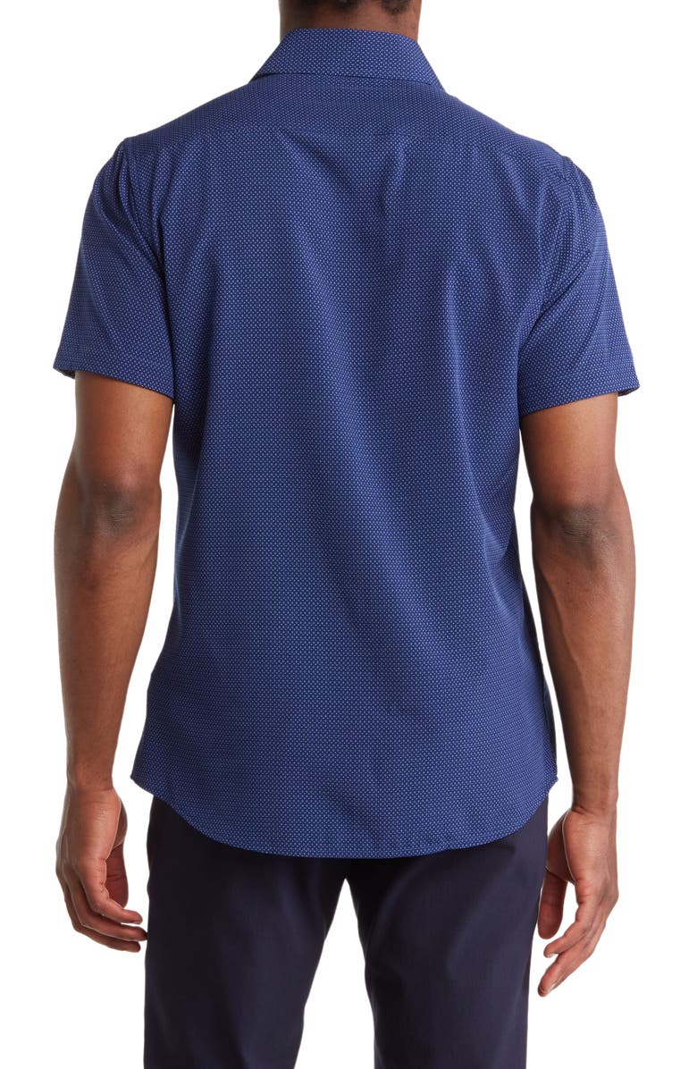 TOM BAINE Slim Fit Short Sleeve Performance Stretch Button-Up Shirt, Alternate, color, Navy Blue