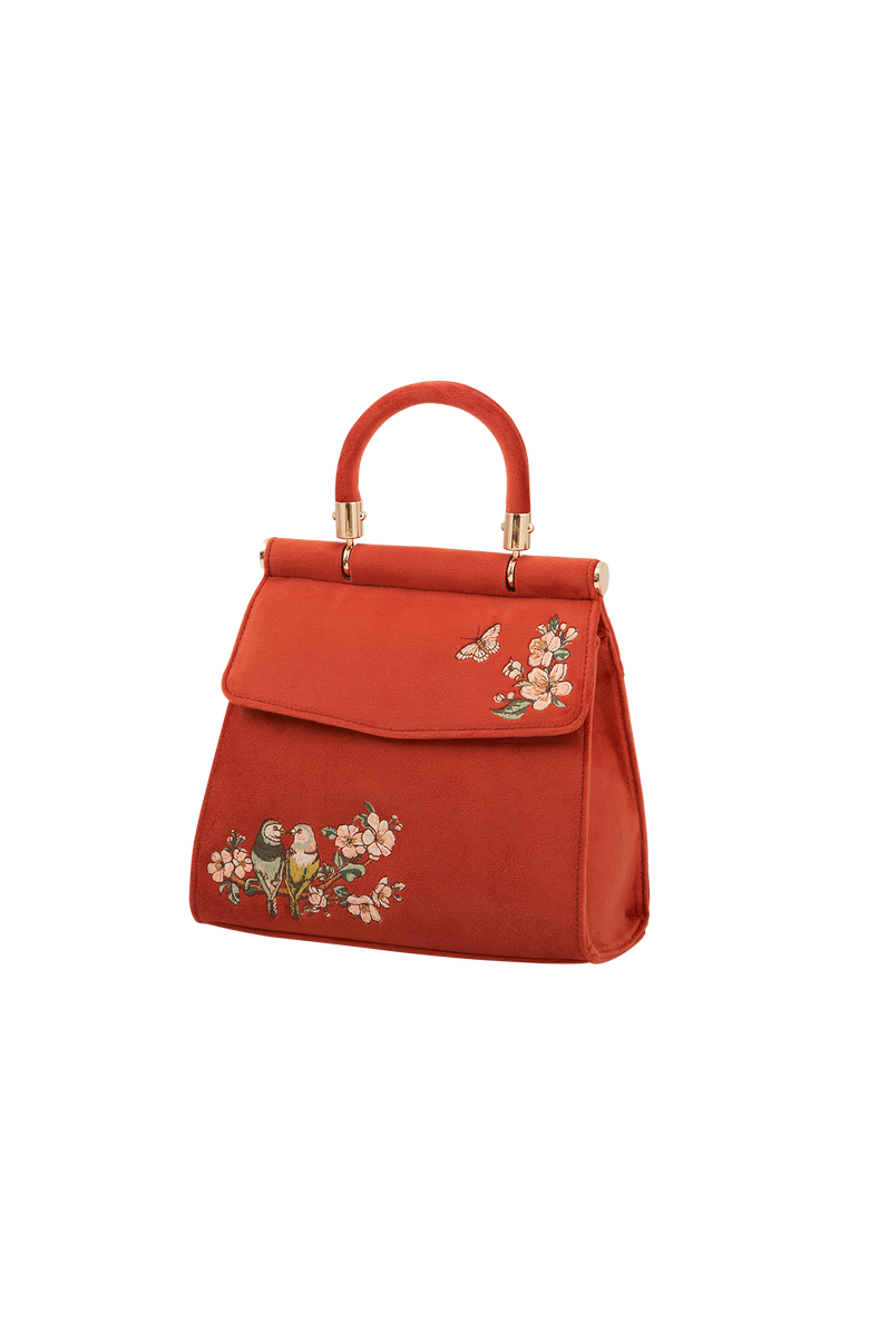 Fable England Lovebirds Mini Top Handle Tote, Alternate, color, Rust Red