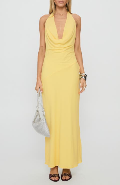 Ocean Boulevard Plunge Halter Neck Maxi Dress