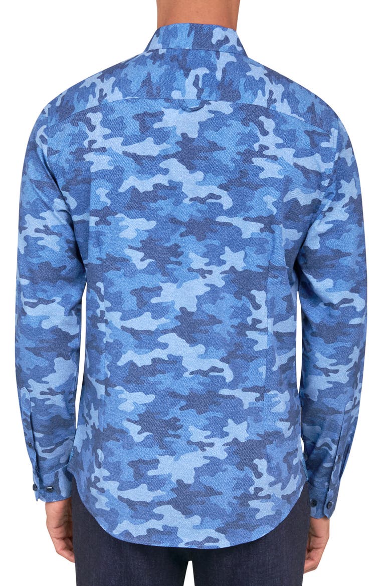 Slim Fit Denim Camo 4-Way Stretch Performance Long Sleeve Shirt, Alternate, color, BLUE