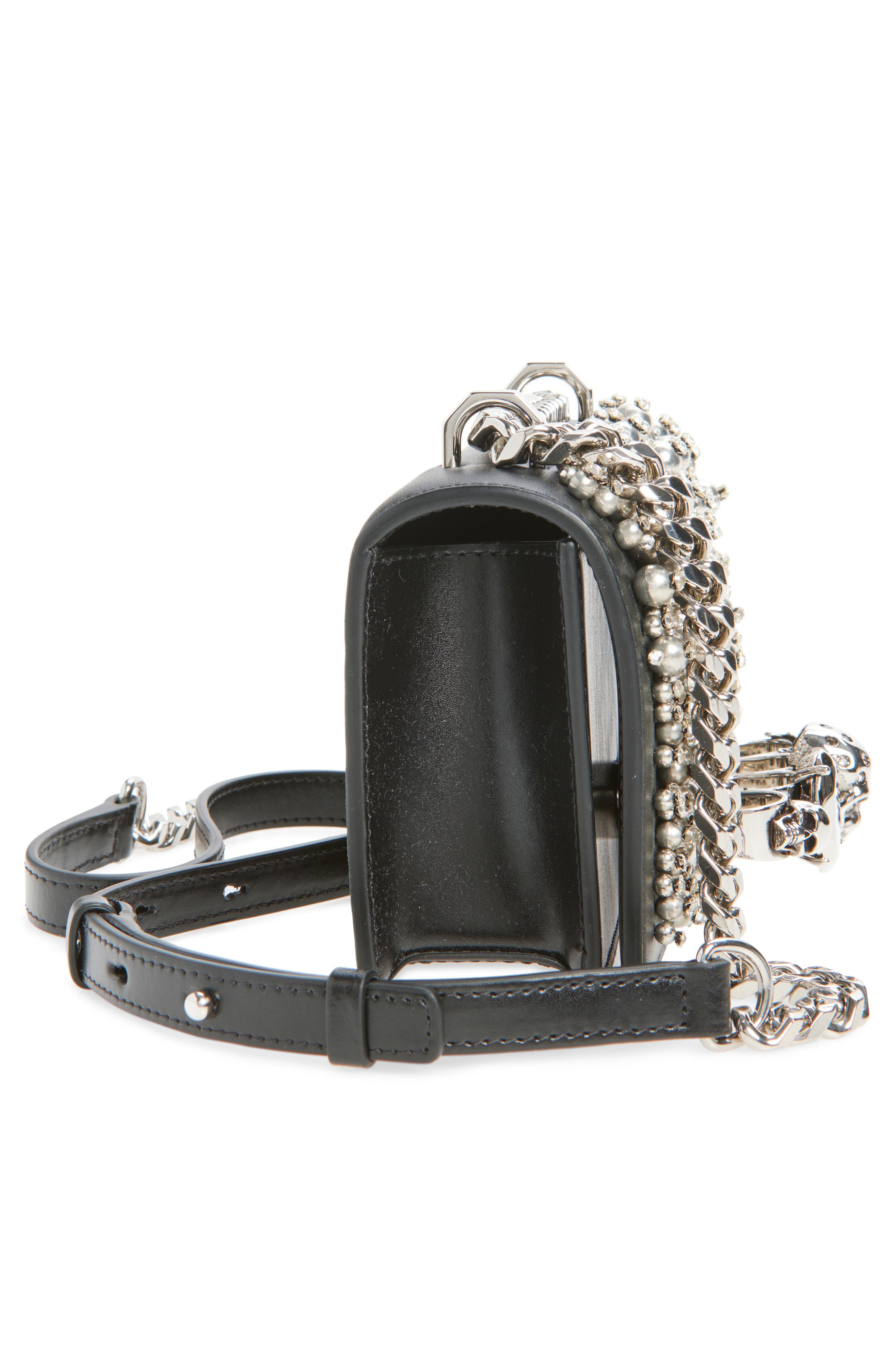 McQueen Mini Jewelled Satchel, Alternate, color, Black/ Silver