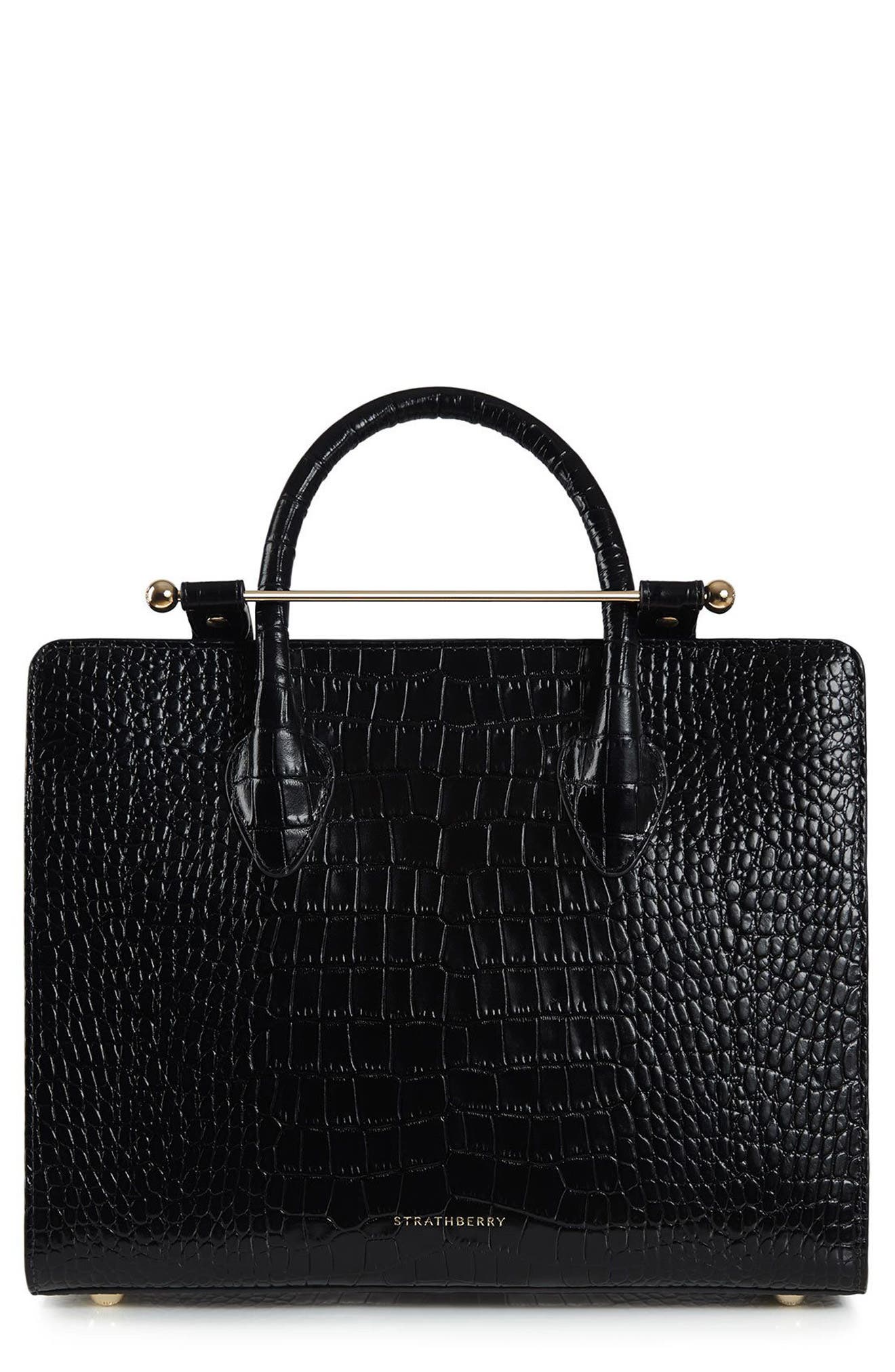Strathberry Midi Croc Embossed Leather Tote, Main, color, 