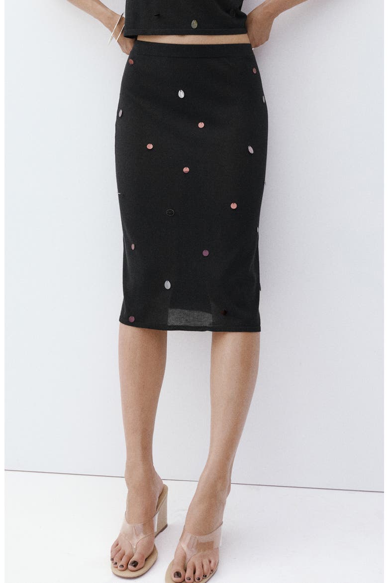 Fine Knit Sequined Skirt, Main, color, BLACK