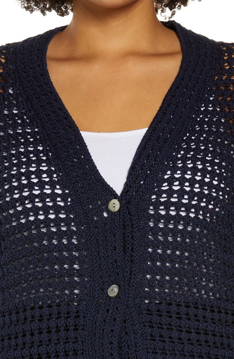 Vince Crochet Cotton Cardigan, Alternate, color, Navy