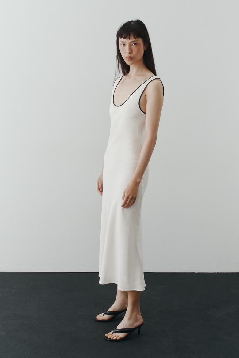 Linen-blend Slip Dress, Alternate, color, White