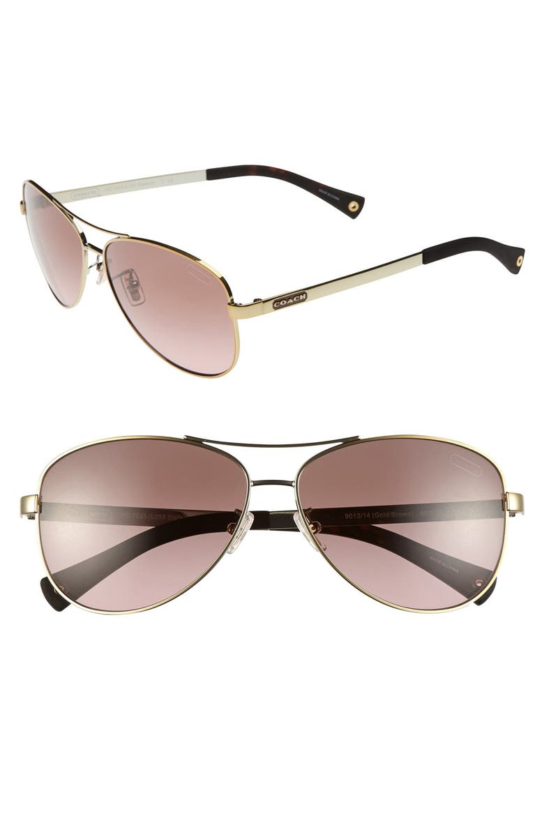 59mm Aviator Sunglasses, Main, color, GOLD/ BROWN